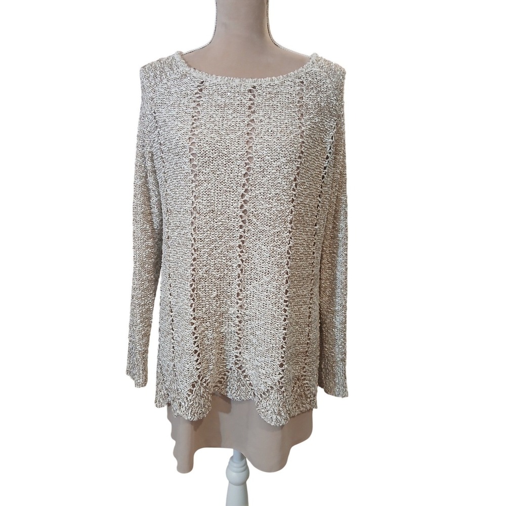 Simply Couture Womens Cream Knit Sweater Sequin Long Sleeve Top  Lagenlook XL